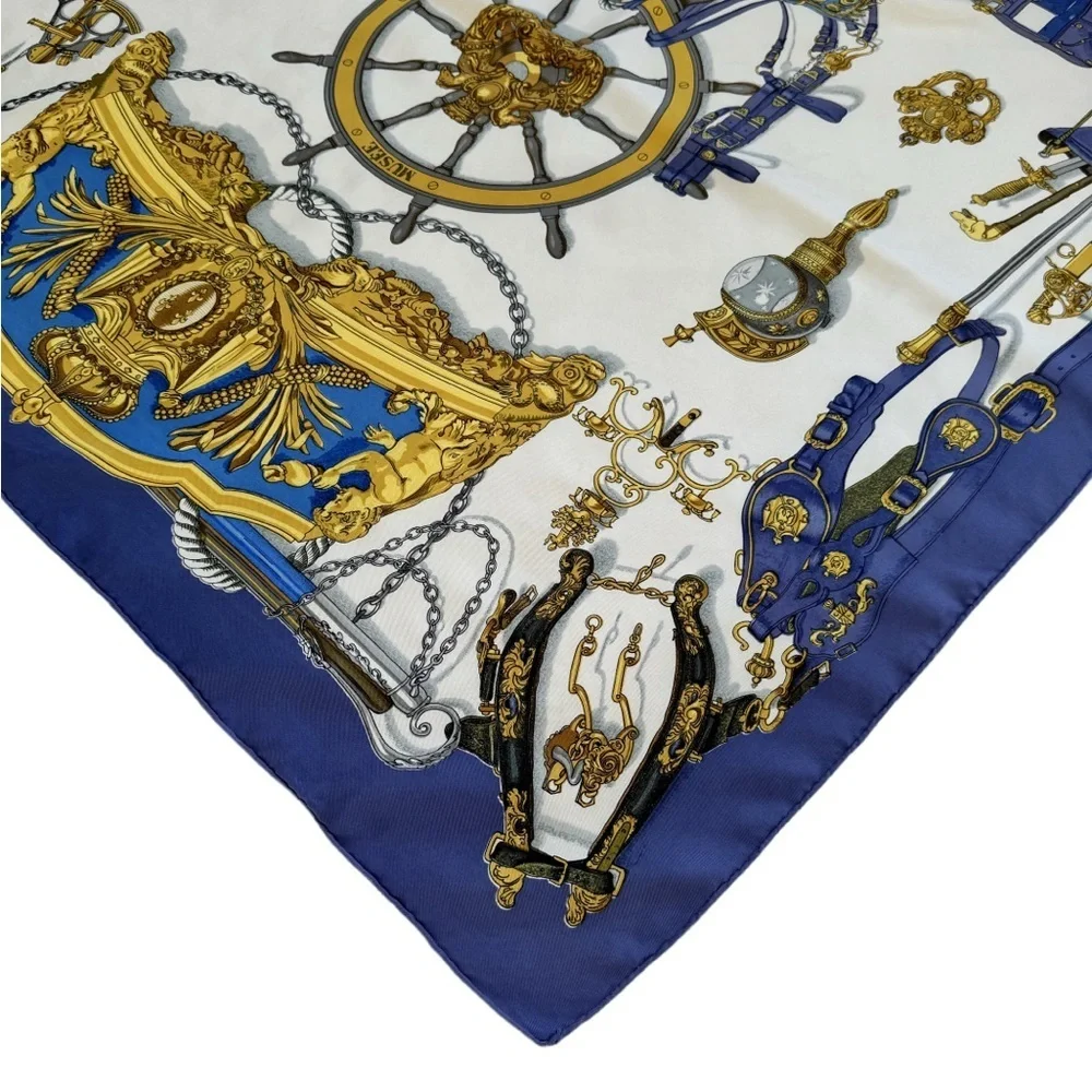 Hermes Blue Gold Silk Nautical Scarf